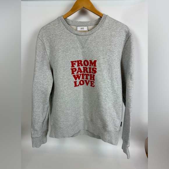 Ami Tops - AMI PARIS “From Paris with Love” Women’s XL Heather Grey Crewneck